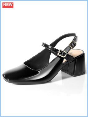 Women's Mary Jane Slingback Heels Chunky Low Square Toe Dress Pumps